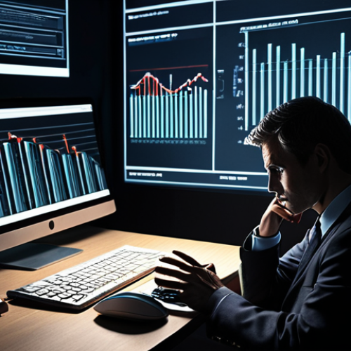 Home 22 Ethical Dilemma in E-commerce**
Prompt: A stressed e-commerce executive sitting at a desk piled high with data reports, illuminated by the cold glow of computer screens. In the background, shadowy figures representing consumers are connected by thin digital lines. The scene should evoke a sense of moral conflict, with a subtle "scales of justice" motif integrated into the composition. Focus on conveying a sense of responsibility and the weight of digital ethics. Style: Realistic, slightly dark and moody.
**