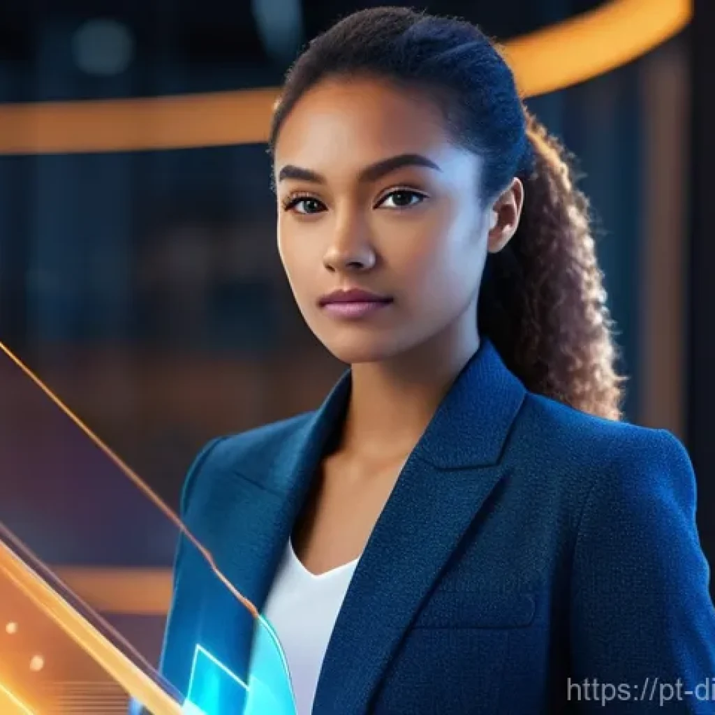 디지털 프리 존에서의 네트워크 보안 전략 - **Digital Guardian of Data:** A confident young professional woman, possibly of diverse ethnicity, i...