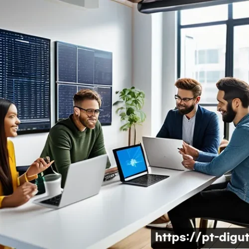 디지털 프리 존의 소셜 엔터프라이즈 가능성 - A modern digital free zone office environment showcasing a diverse group of social entrepreneurs col...