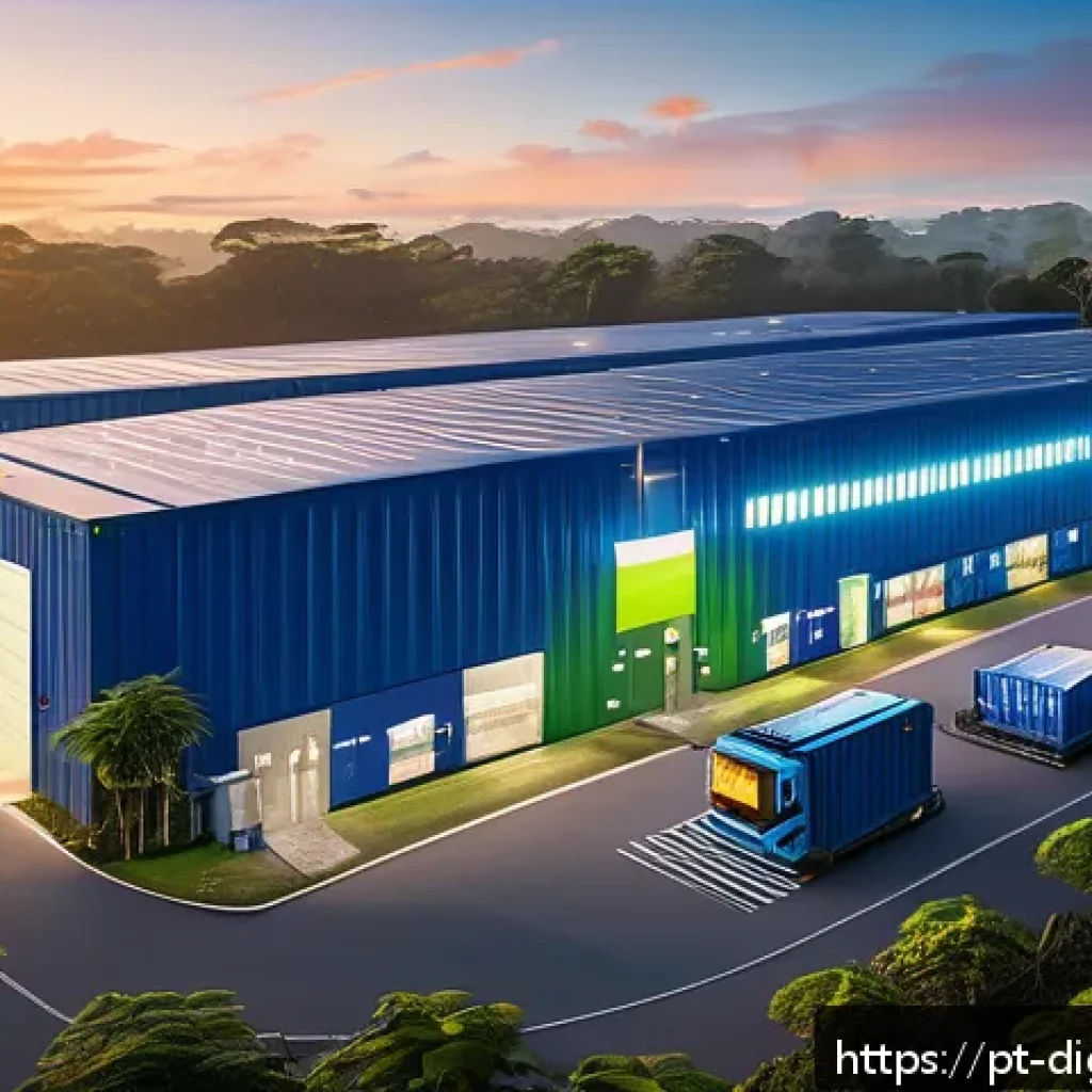 디지털 프리 존의 인프라 구축 현황 - A futuristic Brazilian free trade zone logistics hub at sunset, showcasing advanced 5G connectivity ...