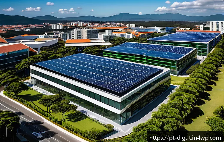디지털 프리 존에서의 지역 경제 활성화 - A modern digital free zone business park in Brazil, featuring sleek glass office buildings with sola...
